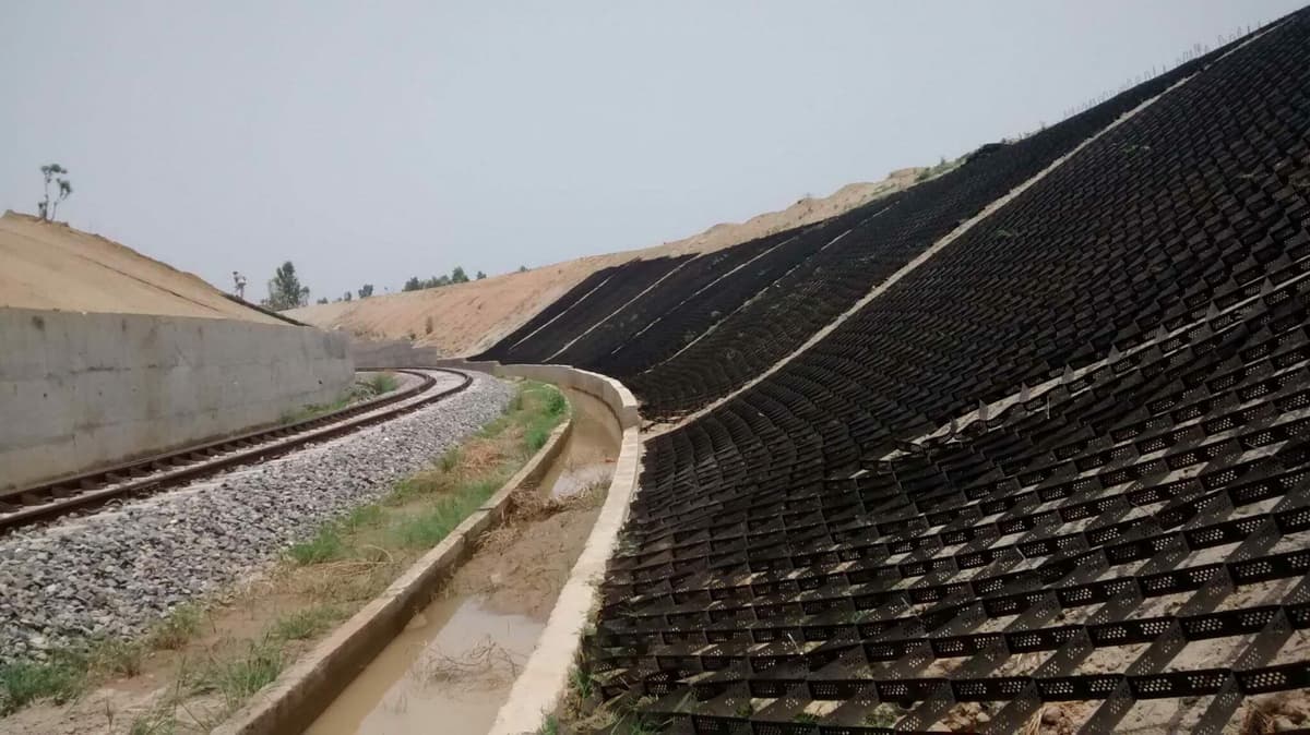 Slope protection for railway track for thermal power plant using StrataWeb® geocells