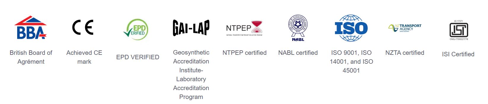 Strata Geosystems' StrataGrid™ uniaxial geogrids and StrataGrid™ biaxial (SGB) geogrids are certified by these organizations